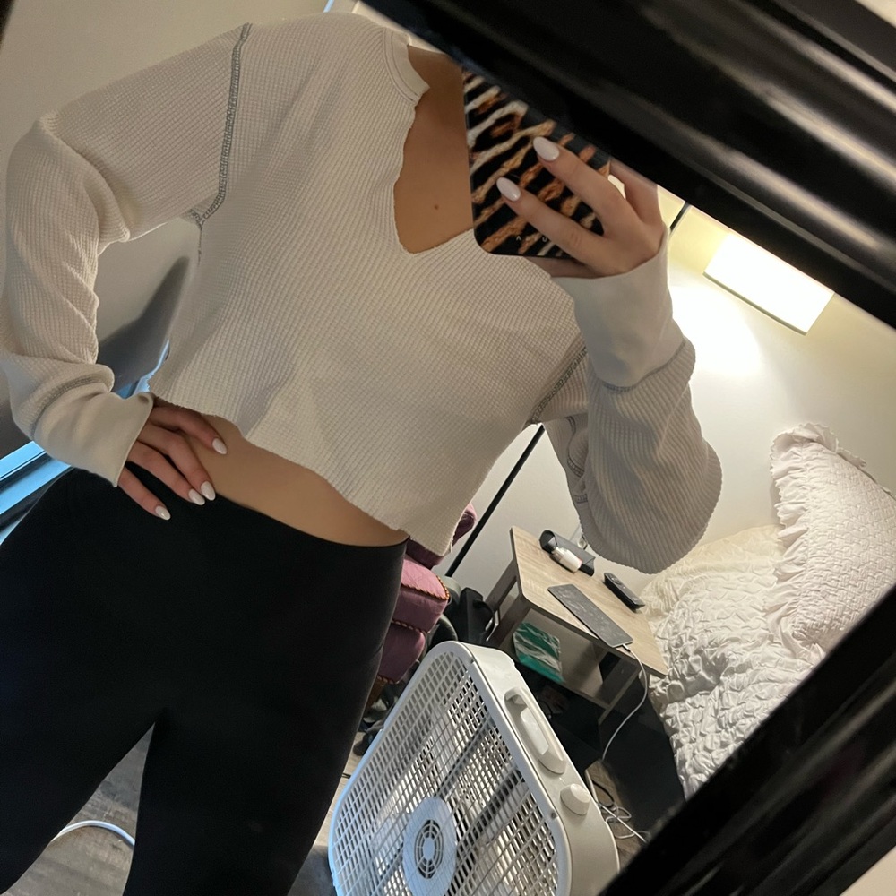 BDG white waffle cropped long sleeve, long sleeved, XS